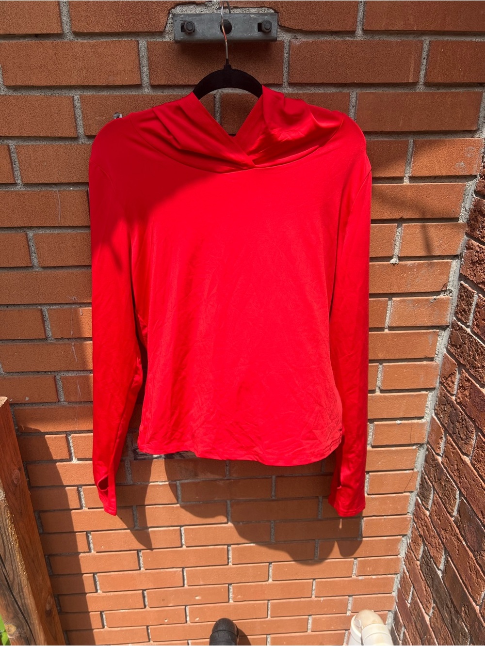 Bright Red Long Sleeve Hooded Top